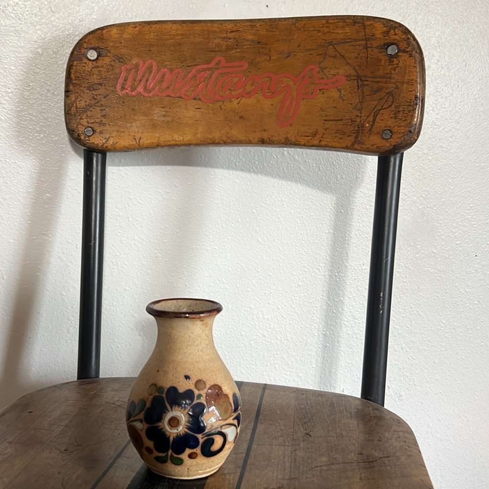Handmade Mexican vase with floral design pottery